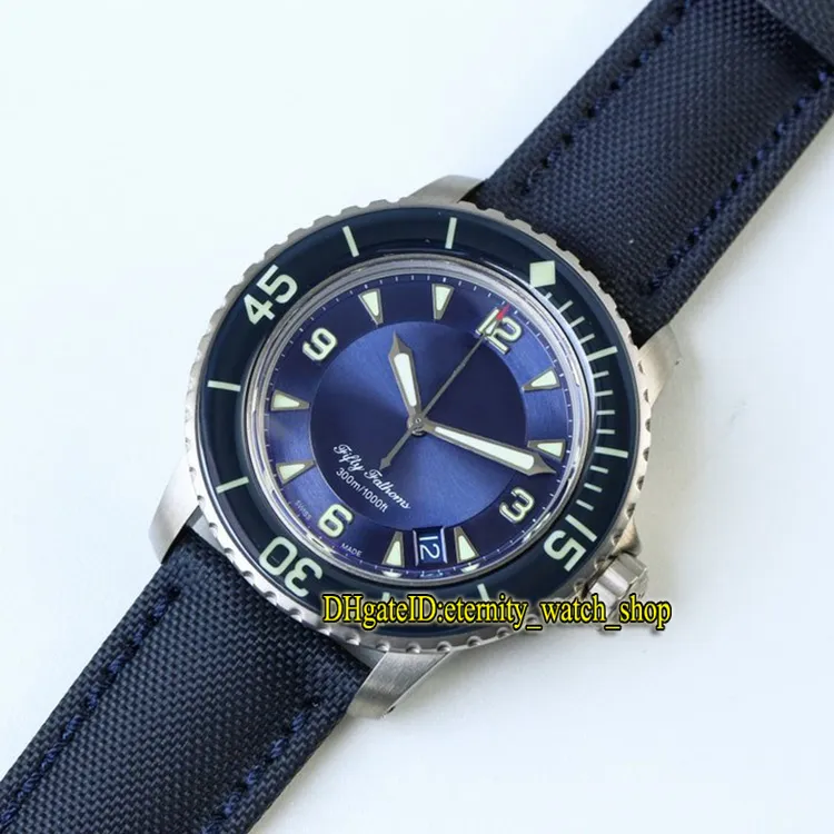 ZF Top version Fifty Fathoms 5015-12B40-O52A Titanium Case Blue Date Dial Cal.1315 Automatic Mens Watch Sapphire Canvas Strap Sport Watches