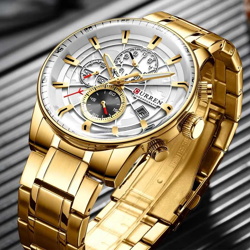 Relojes de pulsera Reloj para hombre Top Gold Sport Relojes de cuarzo impermeables para hombre Cronógrafo Fecha Reloj masculino Relogios Masculino264q