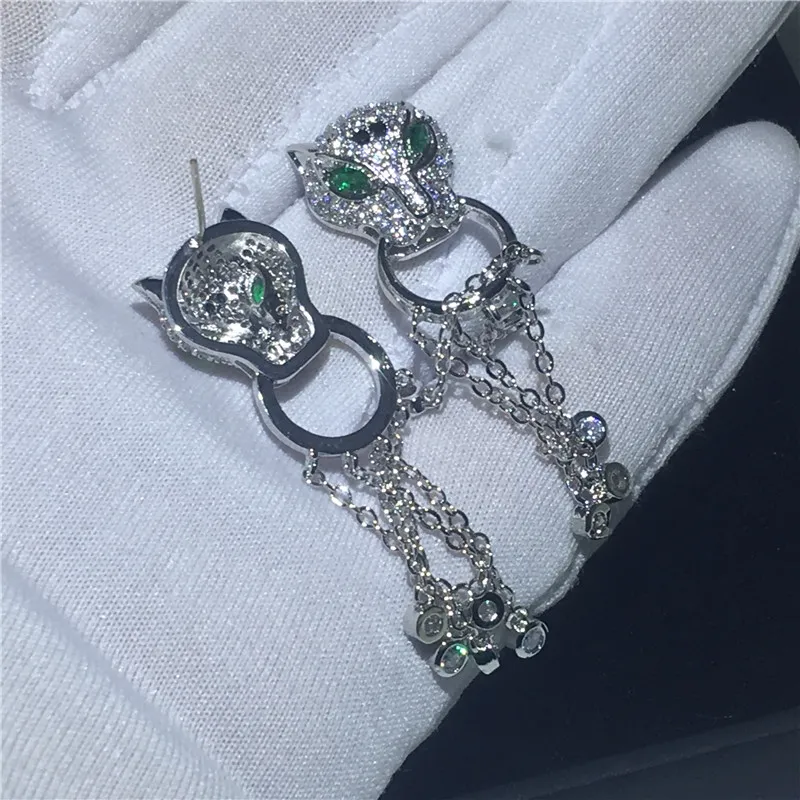 Vintage Luipaard Kwasten Drop Earring 925 sterling zilver 5A Zirkoon Cz Party bruiloft Dangle Oorbellen voor vrouwen Bruids Jewelry299V