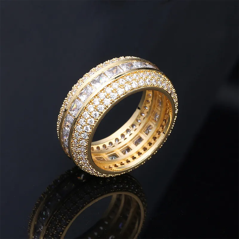 Neue Mode 18K Gold Weißgold Blingbling CZ Zirkonia Full Set Finger Band Ring Luxus Hip Hop Diamant Schmuck Ring für M295S