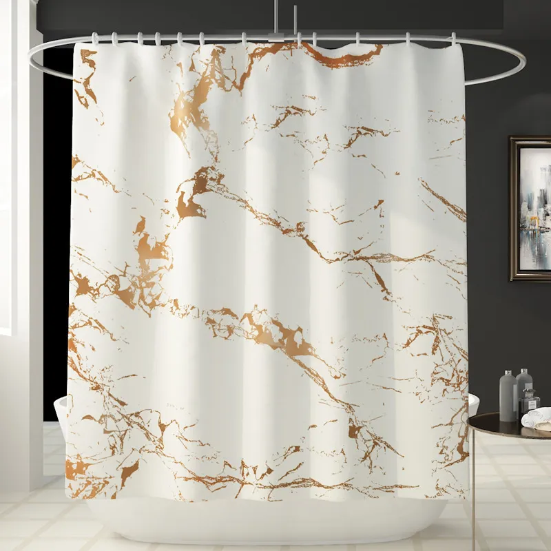 Creative marbre impression salle de bains imperméable rideau de douche piédestal tapis couvercle tapis couverture de toilette ensemble rideau de bain tapis ensemble T200102311T