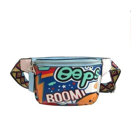 Pakiet designerski torby na klatkę piersiową Fanny Pakiet Kobiety torebki z paskiem PU skórzana torebka graffiti z kolorowym paskiem na ramię Bum193m