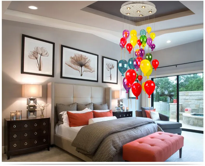 Lampes LED modernes multicolore boule de verre ballon suspension pour chambre d'enfants salon escalier lumière Suspension lumière AL121329M