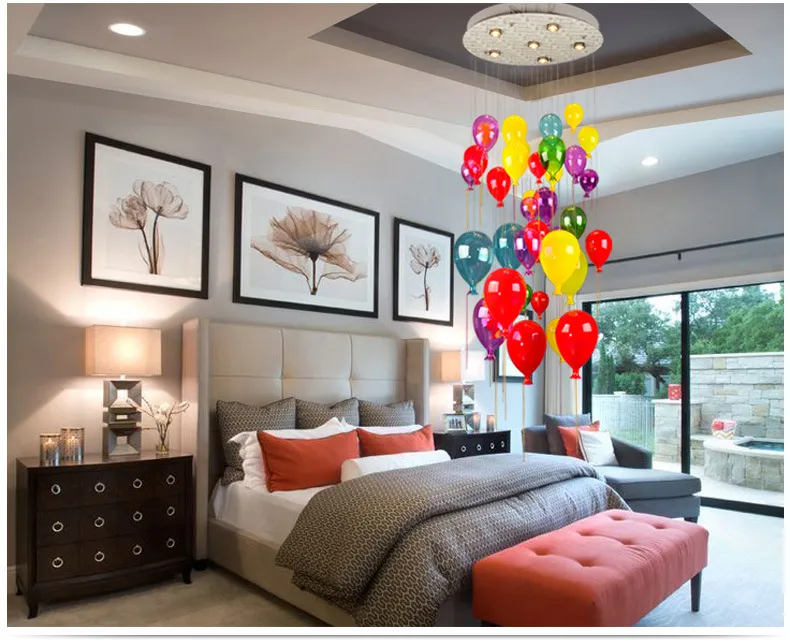 Moderne LED-Lampen, mehrfarbig, Glaskugel, Ballon-Pendelleuchte für Kinderzimmer, Wohnzimmer, Treppenlicht, Hängeleuchte AL121338G