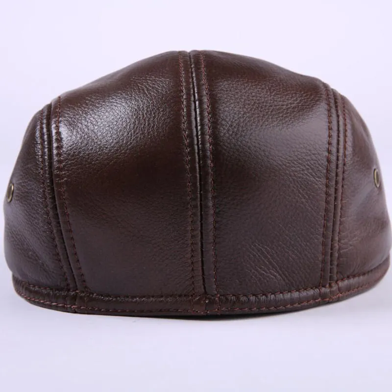 Designer heren echt lederen hoed baseball cap krantenverkoper baret hoeden winter warm koeienhuid caps294u