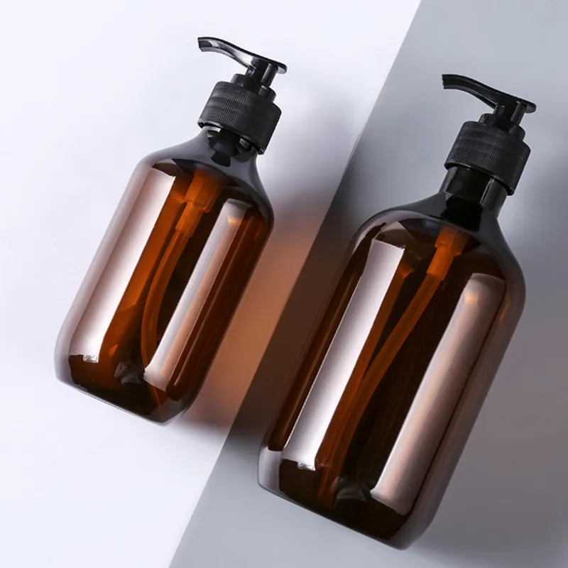 Bursztynowy plastikowy pusta butelka do ściskającej z czarną pompą balsamową pojemniki na próbki do ciała słoiki żelowe - 10 1 unz i 264R