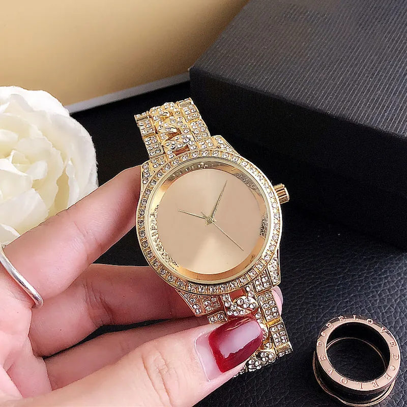 Fashion Band Watches women Girl Big letters crystal style Metal steel band Quartz Wrist Watch M103228P