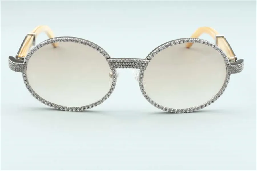 2020 Nuovi occhiali da sole gambe di bufali bianche naturali 7550178-b Occhiali da sole avvolti a diamante integrale Dimensione 55-22-140230R
