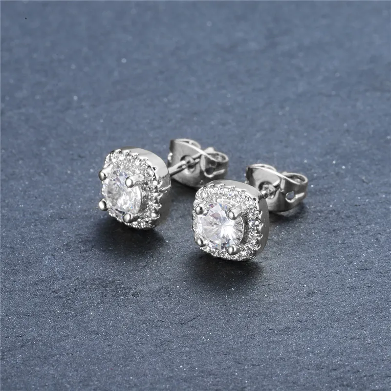 Unisex Men Women Earrings Studs Yellow White Gold Plated CZ Simulated Diamond Earrings For Men Women Nice Gift218S