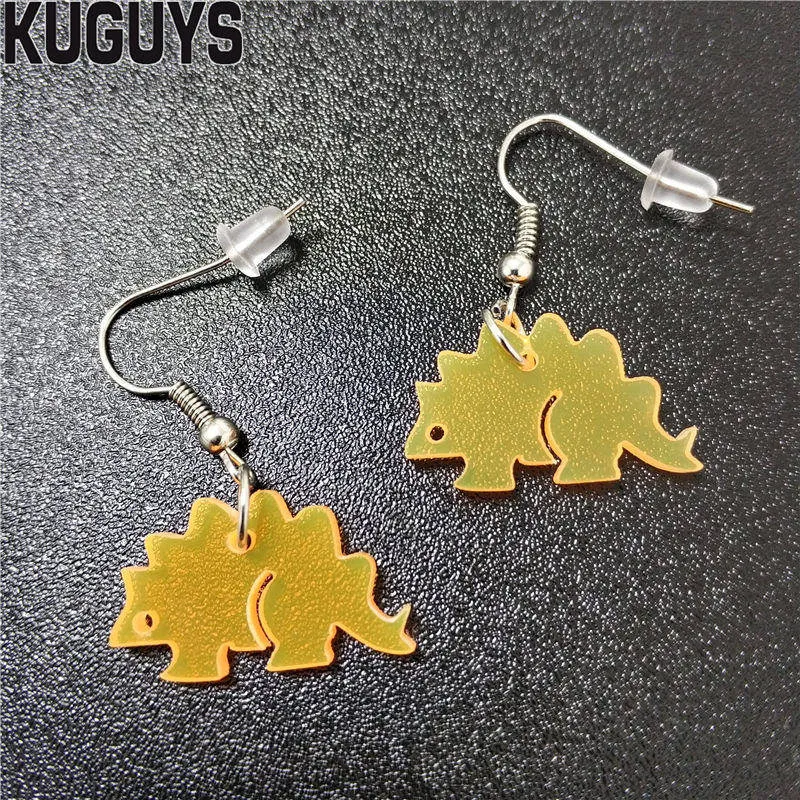 KUGUYS Mode Acryl Sieraden Aangepaste Heldere Acryl Lange Oorbellen Gift Veelkleurige Kleuren Kleine Dinosaurus Dangle Earring voor Wome255p