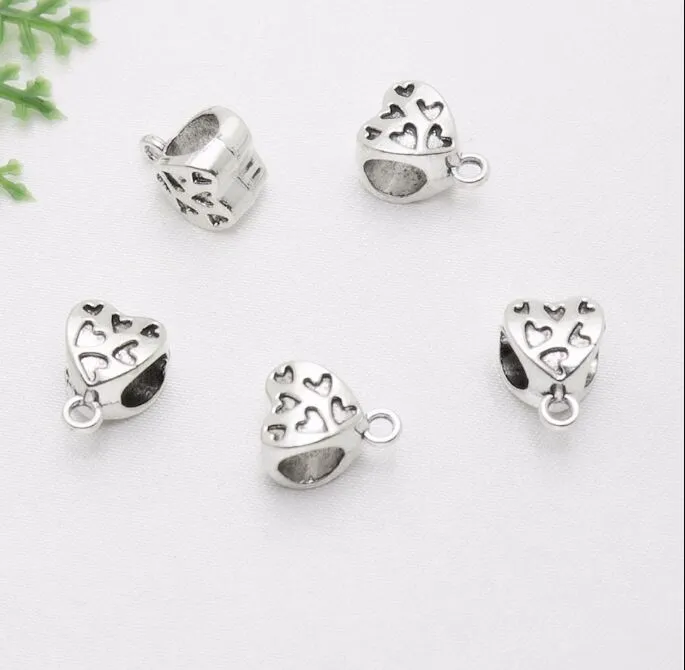 300 st mycket silverpläterad hjärta borgen charms distanspärlor charms hänge för diy smycken gör fynd 12x9mm230w