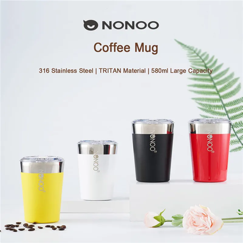 オリジナルのXiaomi Youpin Nonoo Coffee Mug 580ml Water Bottle 6H Keep and Keep Cold Thermosステンレス鋼マグTRITAN LID BPA-FR284I