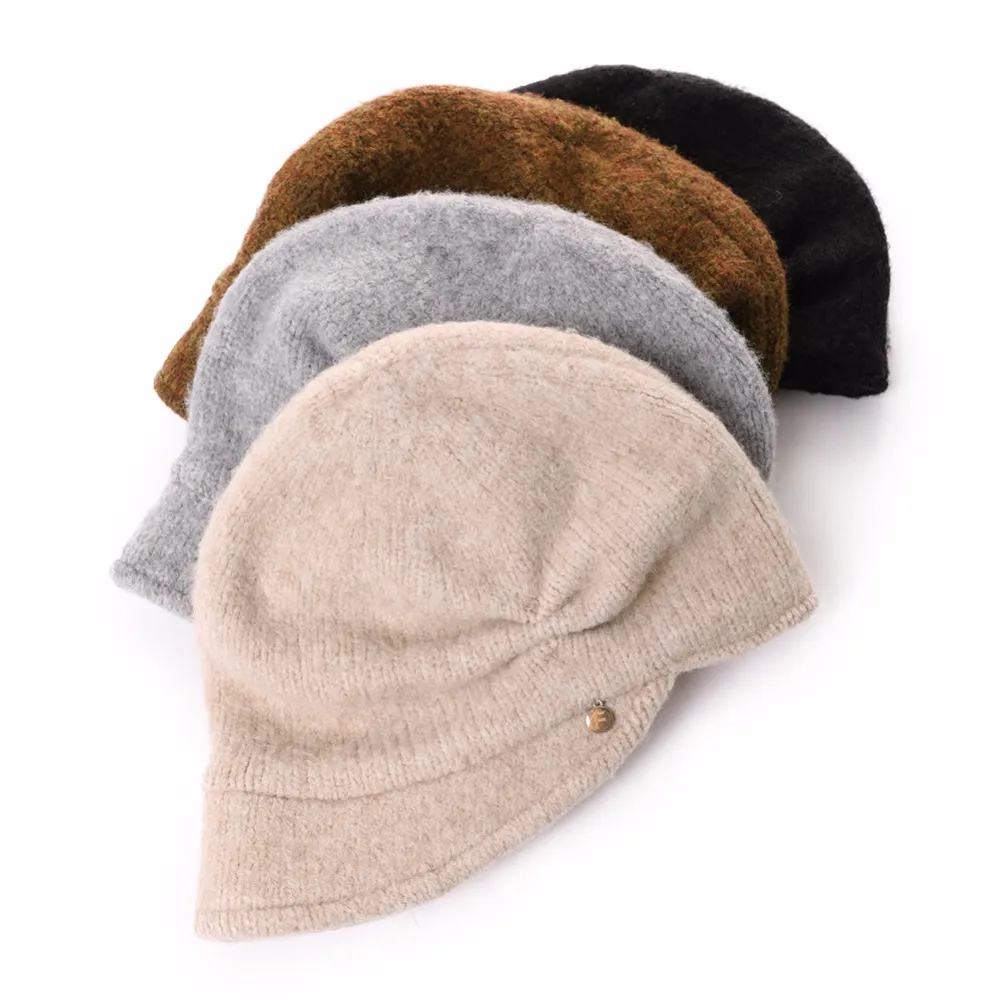 FANCET Winter-Newsboy-Caps für Damen, solide Wolle, Acryl, Visier, Mützen, Baskenmützen, warmes Fleece, modische Hüte für kaltes Wetter 991397327639