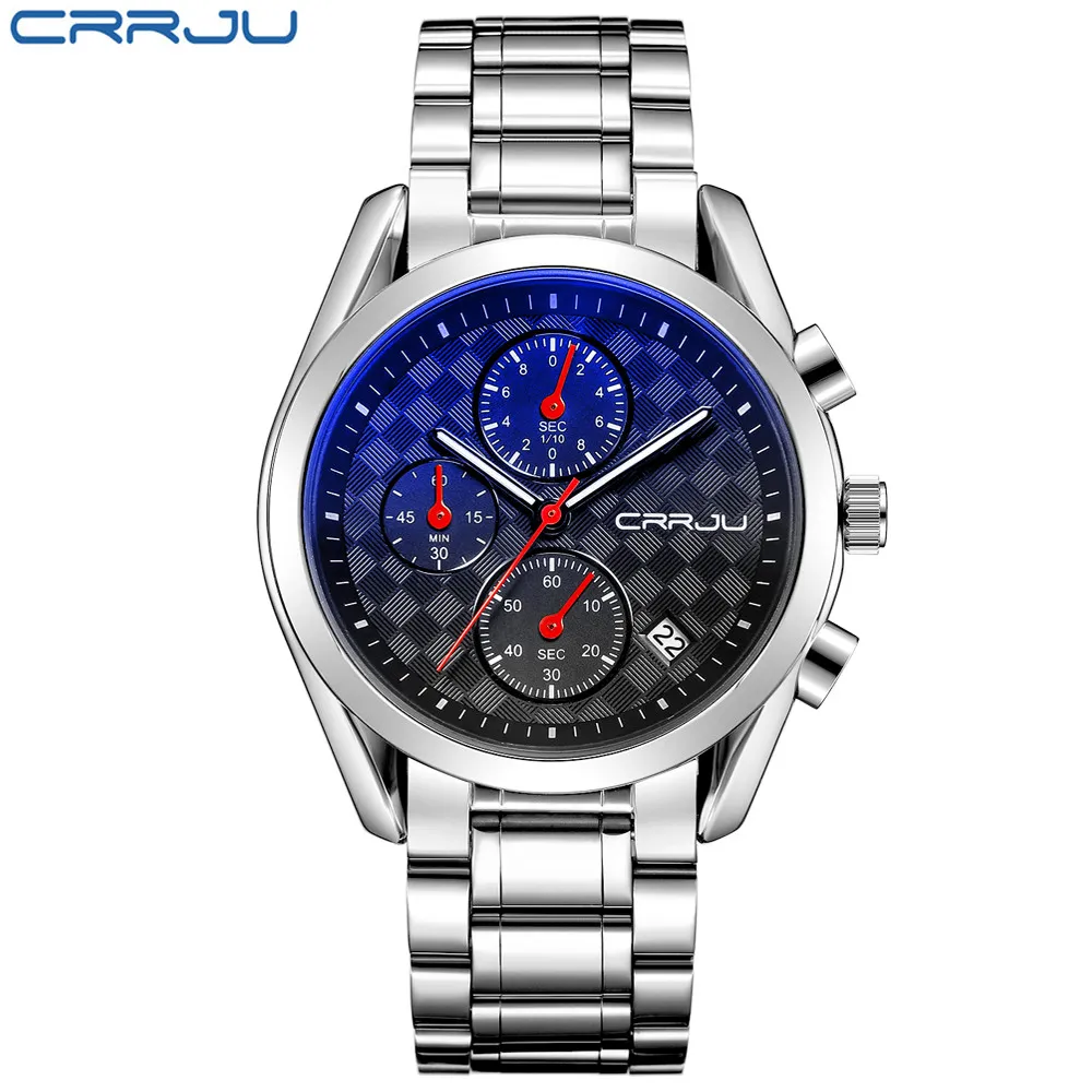 Crrju Men's Top Brand Fashion Business Analog Watchs Male Quartz Male Casual Full Innewless Steel Clock Military Wrist Watch259E
