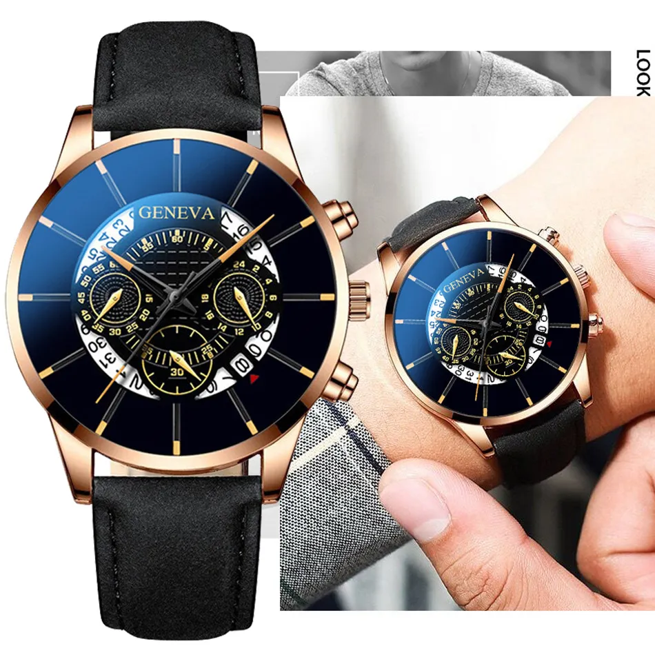 2019 Fashion GENEVA Men's Watches Leather Quartz Wristwatch Quartz Sport watch men Male Clock Relogio Masculino2830