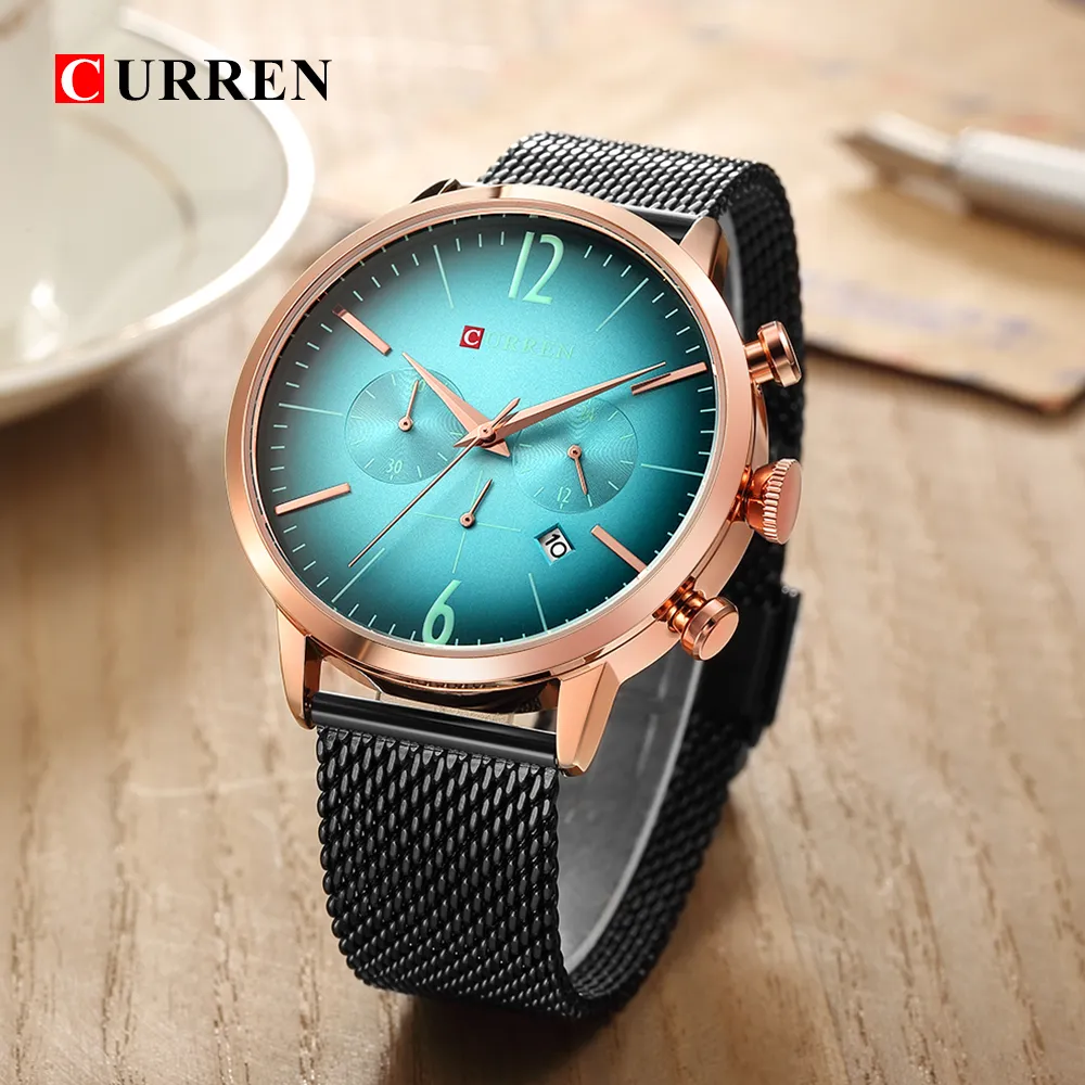 CURREN Mode Quarzuhr Männer Sport Chronograph Datum Uhr Business Männlich Armbanduhr Mesh Stahl Band Hodinky Relogio Masculino257K