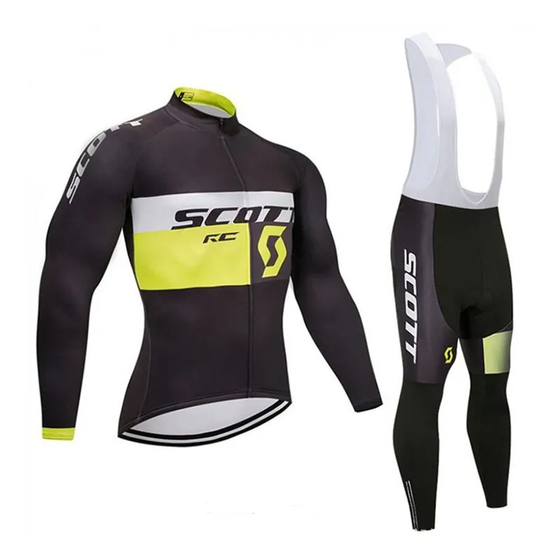 2021 Pro SCOTT Team Long Sleeve Cycling Jersey Set Men Breathable 3D Padded bib pants Mountain Bike Clothing Bicycle Sports uniform Y2104011