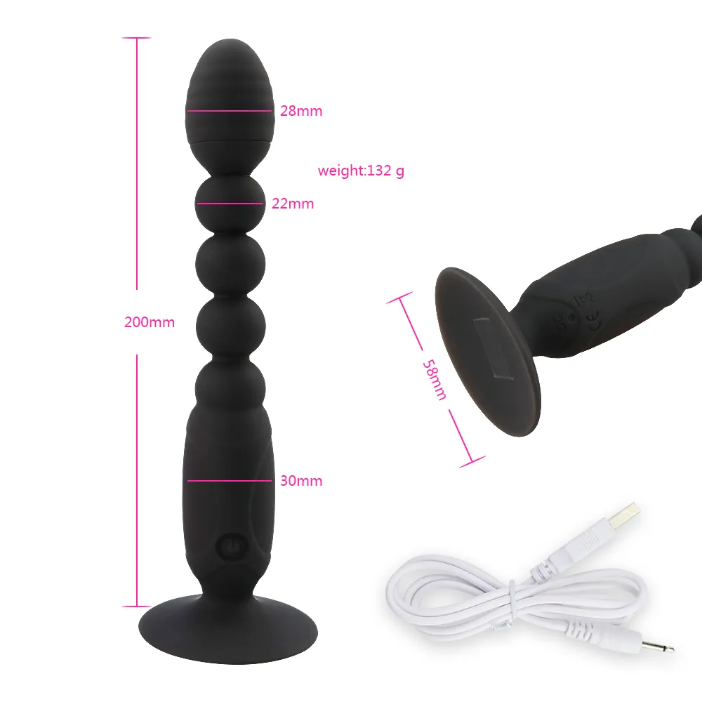 Silikon USB wiederaufladbare Analkügelchen Butt Plug Vibrator Sex Toys für Männer Langer Anus Vibrator Anal Plugs Erwachsener Produkt für schwule Y20049524944