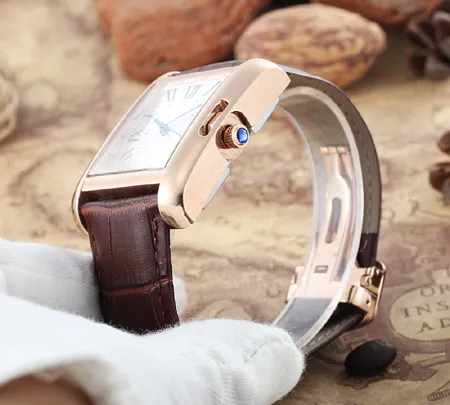 2019 moda marca superior relógios de ouro rosa tanque w5200027 mostrador quadrado pulseira de couro 41mm relógio mecânico de luxo automático s206g