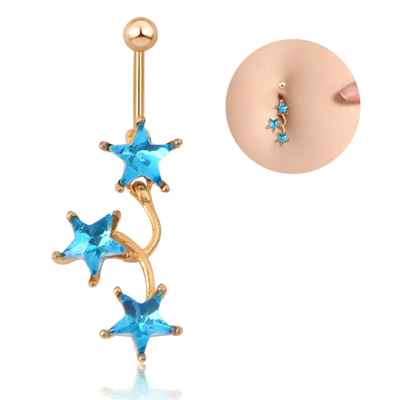 Sexy étoile couleur rouge Wasit danse du ventre cristal bijoux de corps en acier inoxydable strass nombril cloche bouton Piercing anneaux pour femmes