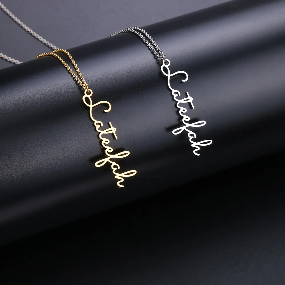 Hela handskriftsmycken Custom Signature Pendant Collier Femme Vertical Personalized Custom Name Necklace for Women Gift5176770