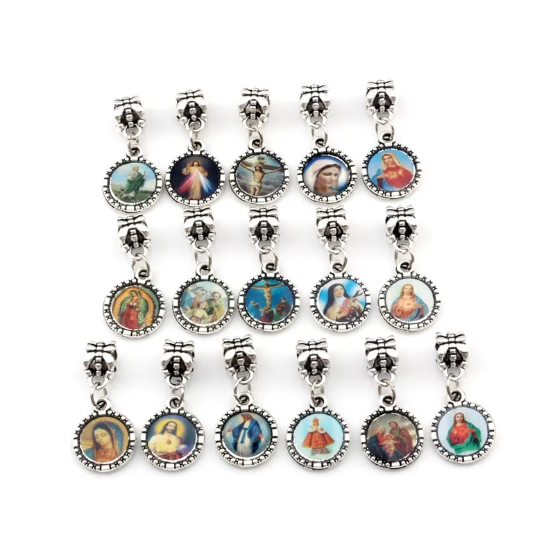 150 Stück runde Jesus Christus-Ikone, baumelnde Charm-Perlen, passend für Anhänger, Armbänder, Halsketten, DIY-Schmuck, religiöses Weihnachtsgeschenk, 13 x 28 mm, 224 g