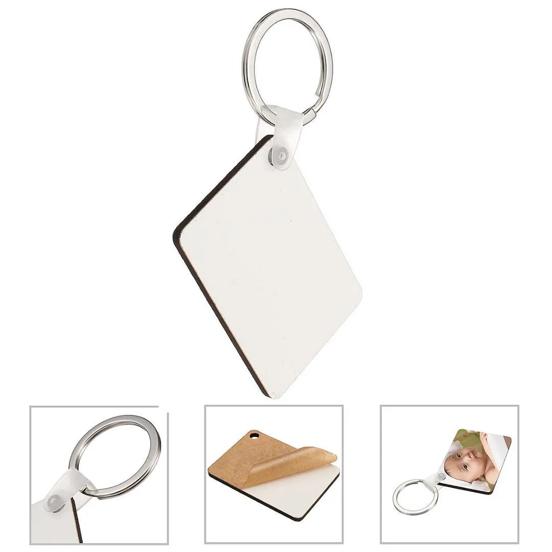 Porte-clés rectangulaire en MDF blanc, 10 pièces, à la mode, en bois par Sublimation OEM, pour transfert de presse à chaud, bijoux, New283T