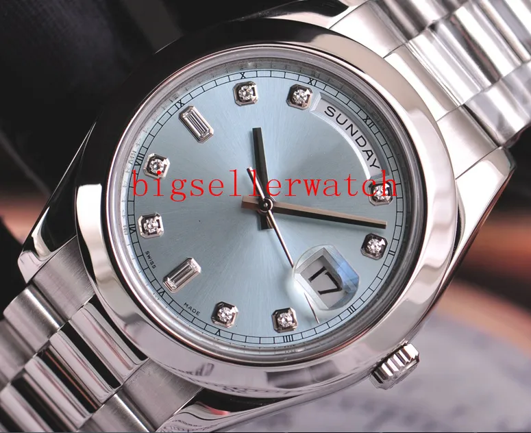 Luksusowe wysokiej jakości zegarek Top Automatyczny zegarek męski 41 mm Platinum II Prezydent Glacier Blue Diamond 218206 Stael nierdzew