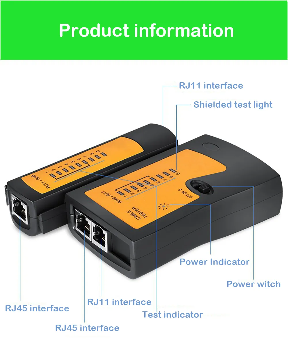 RJ45-Kabel-LAN-Tester, Netzwerkkabeltester, RJ45, RJ11, RJ12, CAT5, UTP, LAN-Kabeltester, Netzwerk-Tool, Netzwerkreparatur