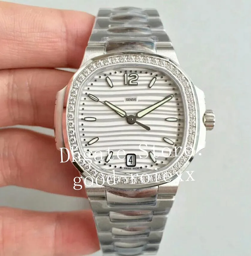 Luxe wit blauw grijs 35,2 mm diamanten bezel dames automatisch Cal 324 horloge dames PF Factory 7118 1200A Eta Miyota datum Watchc303F