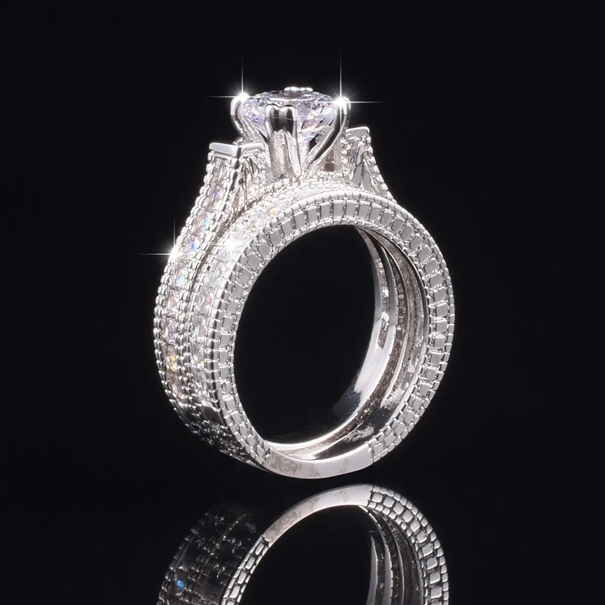 Bagues de luxe en diamant simulé taille princesse, ensembles 3 en 1, bague de fiançailles, de mariage pour femmes, plaqué or blanc 14 carats, bijoux 310A