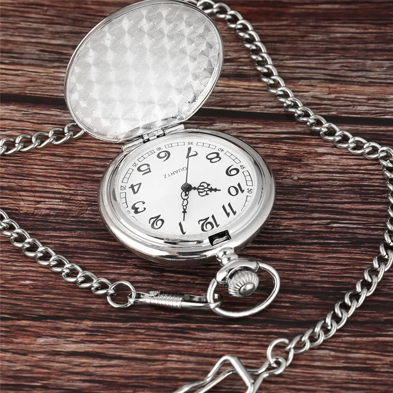 Caja lisa antigua Colgante de plata Reloj de bolsillo FOB Número árabe moderno Reloj analógico Hombres Mujeres Collar de moda Cadena Regalo unisex214T