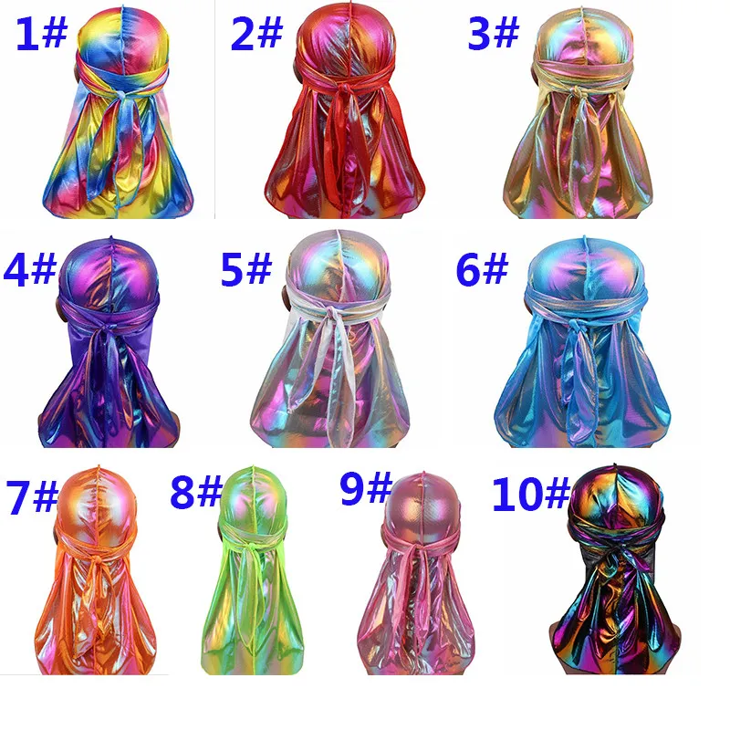 Men colorido colorido durags turbano bandanas de cabeça para a cabeça da cabeça de capa de cabelo acessórios de onda Caps Rags Hat da293