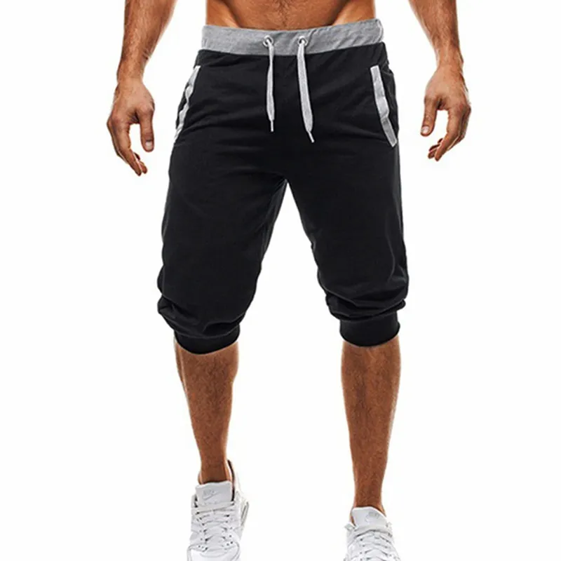 Men's Five-point Pants Fashion Knee Length Casual Patchwork Sweat Pant Slim Fit Fitness Pants Man Capris SH19062701