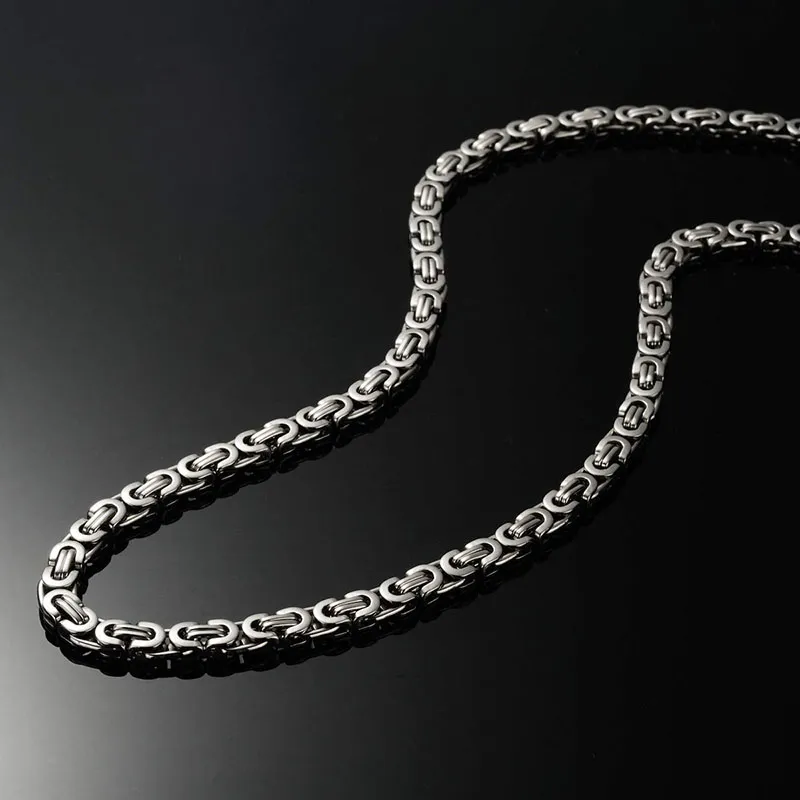 6 mm klassische Herren-Silber-byzantinische Halskette, Edelstahl-Kettenschmuck, 45 cm, 50 cm, 60 cm, 70 cm, 75 cm321u