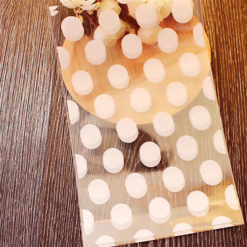 100 Stück / Los Kunststoff Gold Weiß Polka Dot Transparent Zellophan Süßigkeiten Keks Geschenktüte mit DIY Hochzeit Geburtstag Party Supplies196M