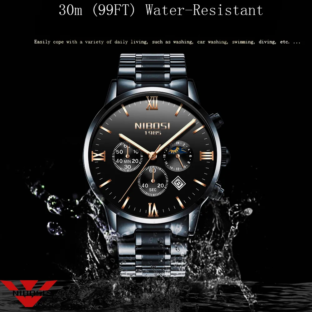 NIBOSI Horloge Mannen Mode Quartz Klok Heren Horloges Luxe Beroemde Top Merk Staal Business Waterdicht Horloge Relogio Masculino258n