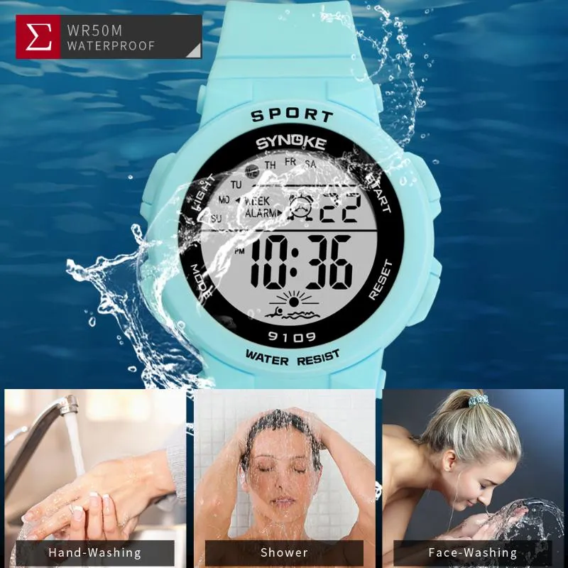 SYNOKE Pink Women Digital Watch 50m Waterproof Ladies Watches Unisex Watch Elegant Silicone Strap With Luminous290f