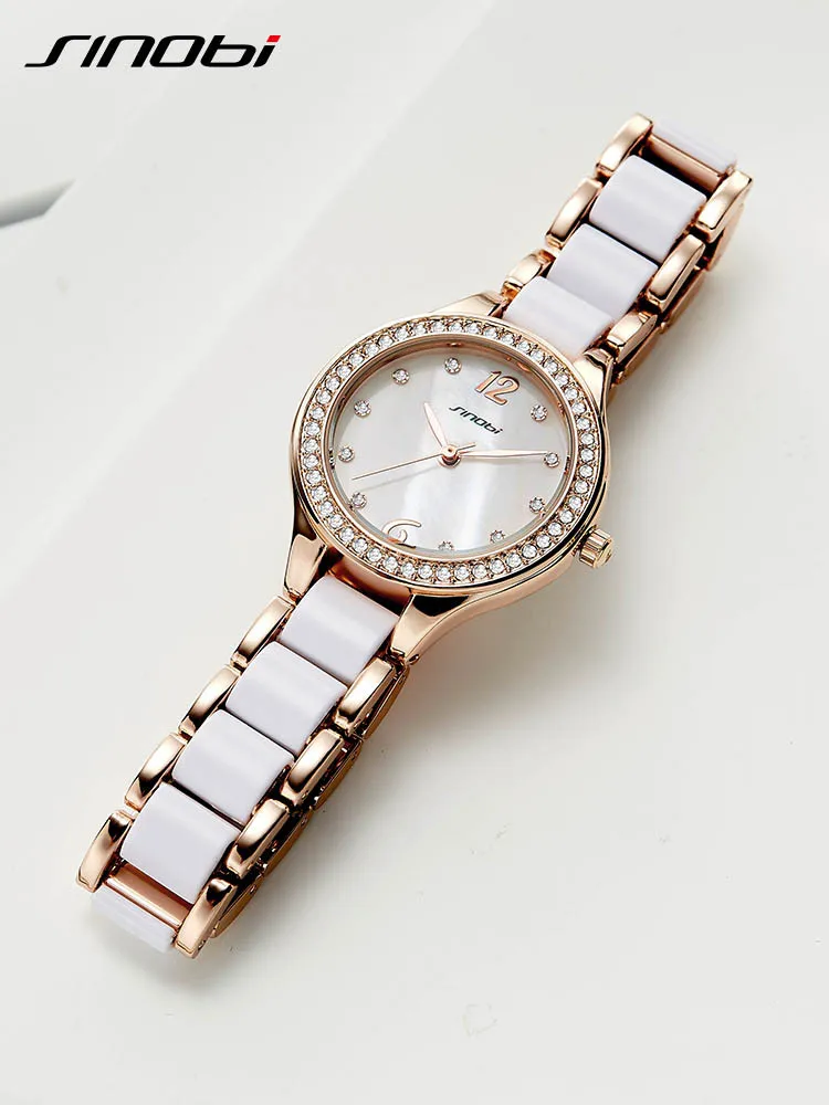 A pulseira feminina de moda Sinobi observa para as elegantes relógios de damas de ouro rosa relógio feminino de diamante RELOJES MUJER259N