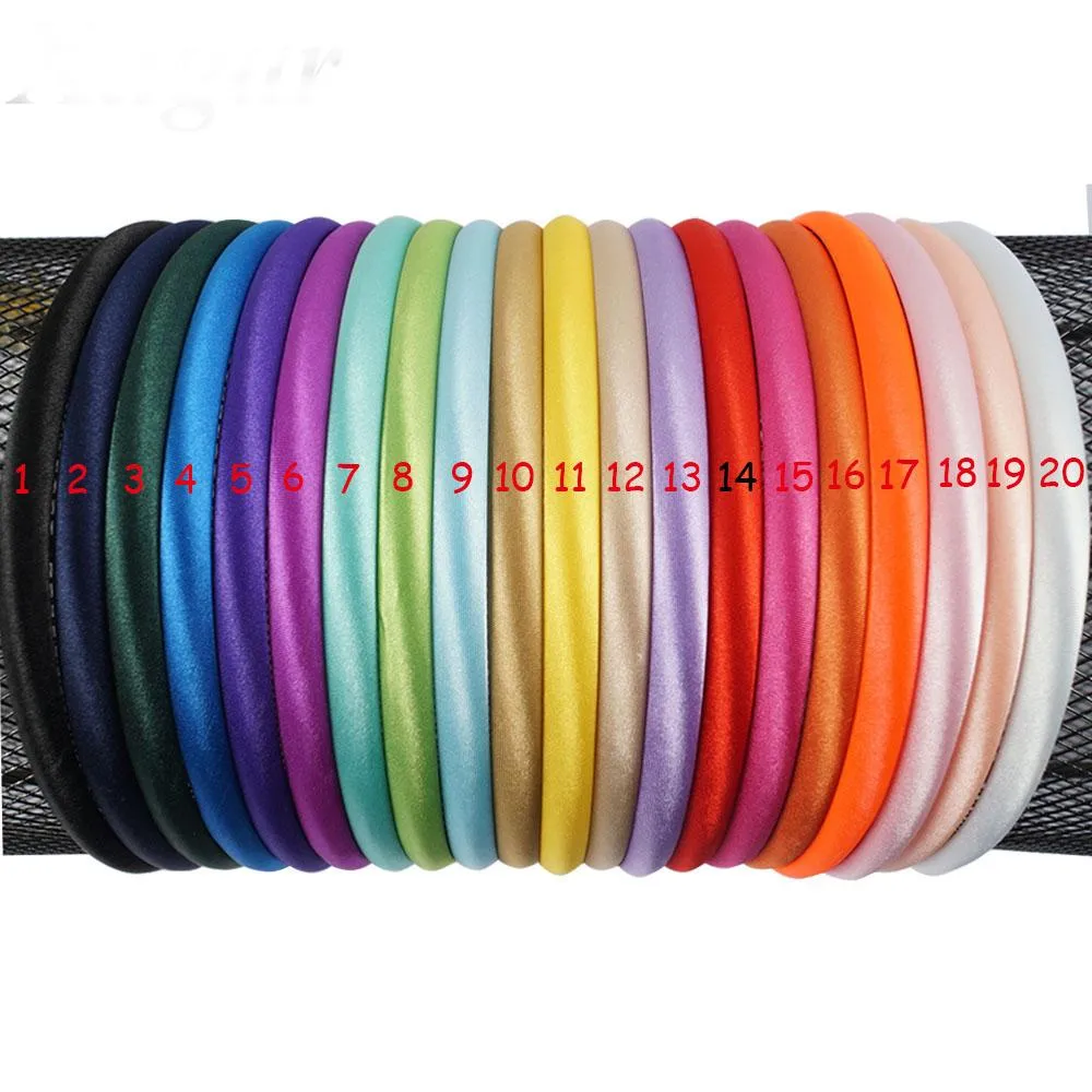 100 Teile/los Solide Satin Überzogene Stirnband Für Kind Mädchen 10 Mm Breite Candy Farbe Haarband Haar Zubehör Haar Hoop274s