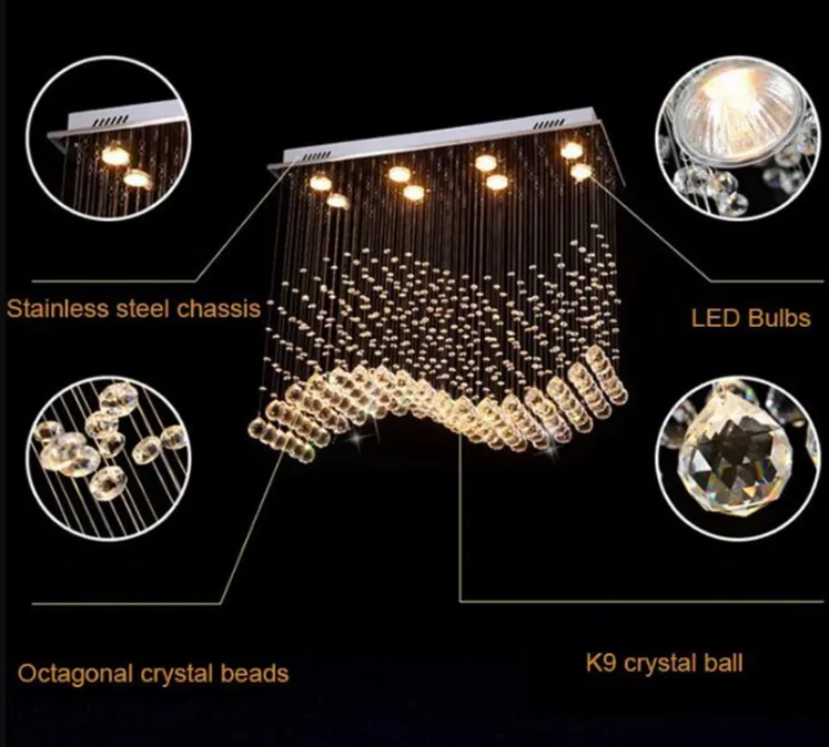 K9 Crystal żyrandole LED Chrome Wykończona lekka fala art.