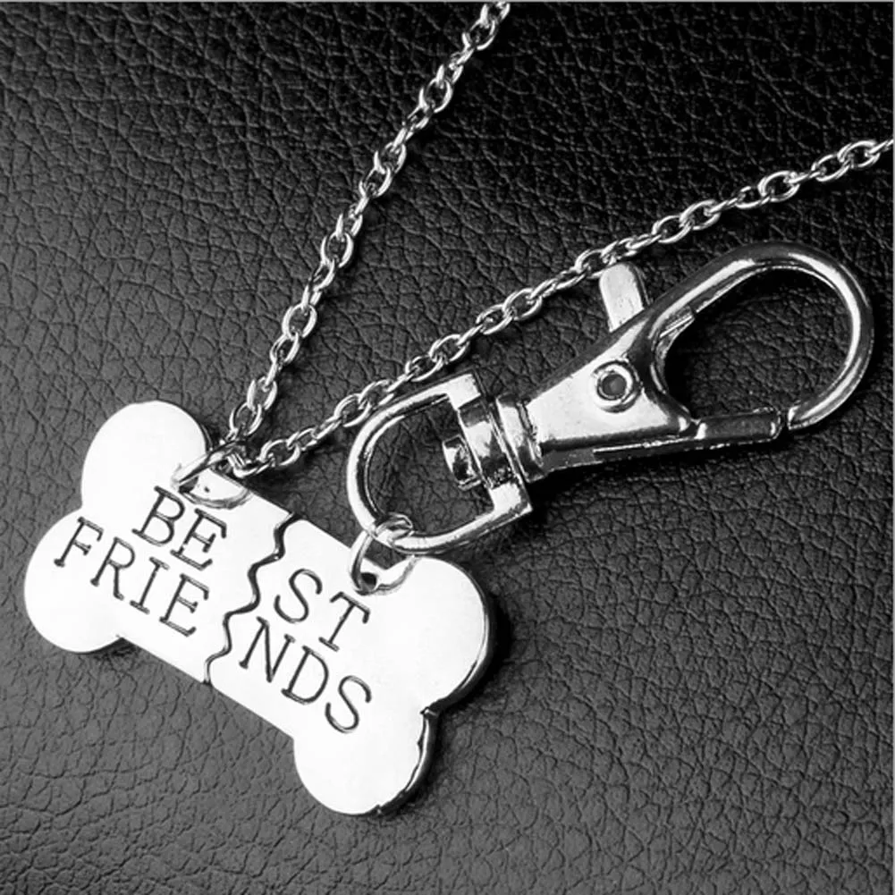 New Fashion Gold Silver Color Dog Bone Friends Charm Necklace & Keychain Handstamped Bones Friendship Jewelries2221