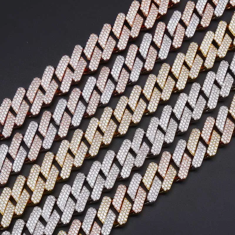 13mm 20mm Gold Bling Diamond Cuban Link Chain Necklace Choker för män Iced Out 2 Tone Pink 5A Cz Cubic Zirconia Curb Chains Miami 266b