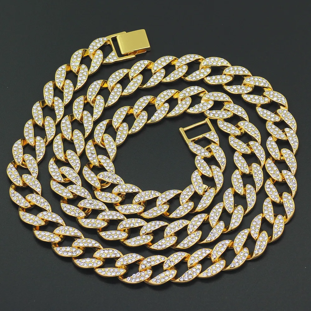 Hiphop Iced Out Miami kubanska länkkedjor halsband för män lång tjock tung stor bling hip hop kvinnor guld silver smycken gåva243k