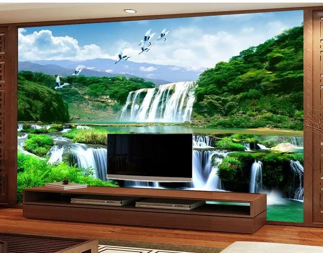 Chinese landscape wall waterfall mural 3d wallpaper 3d wall papers for tv backdrop2054