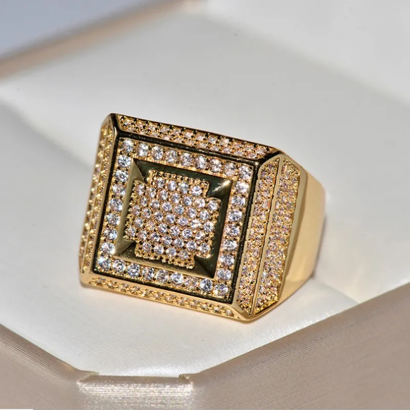 2019 Mężczyzna Hip Vintage Biżuteria Prawdziwa 925 Sterling Silvergold Fill Pave Mirco White Clear 5a Cubic Zirconia Wedding Pierścień FP277M