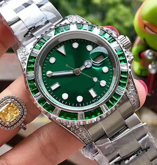 Fine Men's Watch 316 rostfritt stål fodralband belagd glasfärgad röd diamant bezel automatisk mekanisk rörelse diamet335v