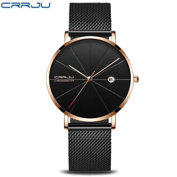 CRRJU hommes montres haut de gamme de luxe noir Quartz hommes montre goutte maille bracelet Sport décontracté mâle Relogio Masculino341q