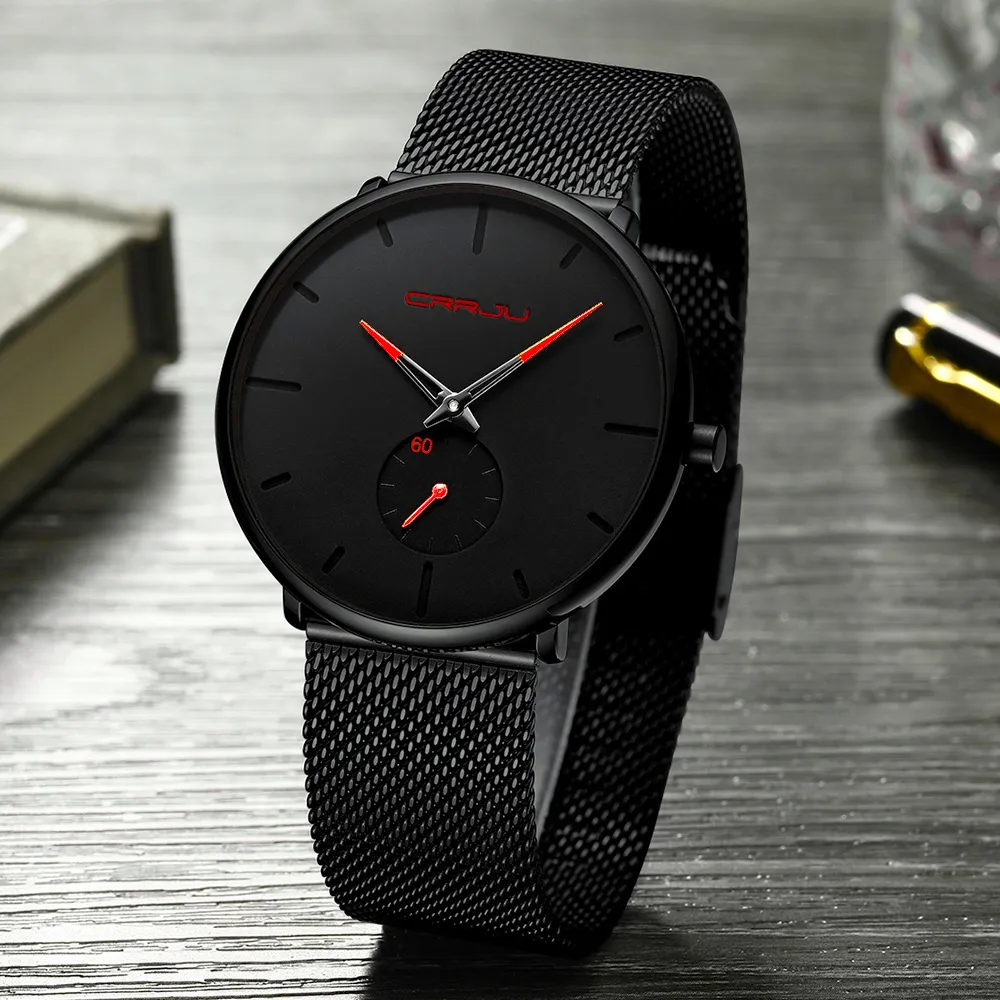 CRRJU Mode Heren Horloges Topmerk Luxe Quartz Horloge Mannen Casual Slim Mesh Staal Waterdicht Sport Horloge Relogio Masculino stude253w