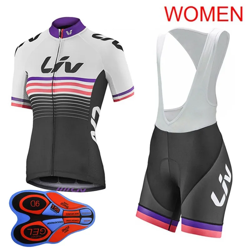 Liv Team Kvinnor Cykla Kortärmad Jersey Bib Shorts Set Mountain Bike Kläder Sommar Andas Bicycle Uniform Sportswear Y21031817